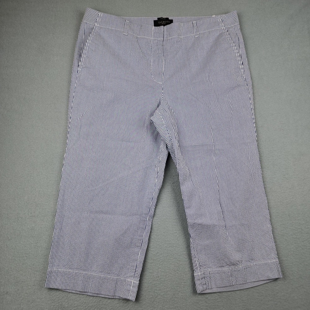 Talbots Capri Pants Womens 14P Blue Stripe Twill Straight Crop Stretch Casual